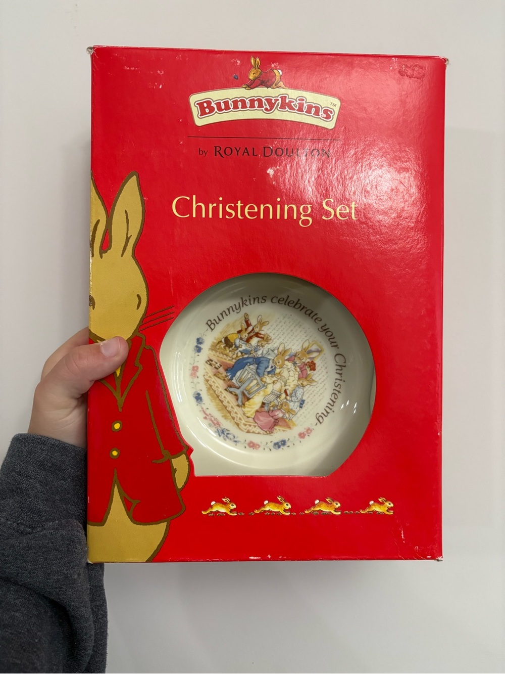 NIB.      Royal Doulton Bunnykins Christening Set - Red